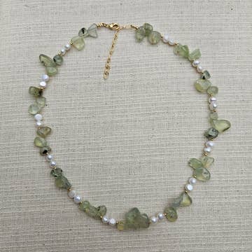 Hand Made Necklace Prehnite and Pearl | So Silver