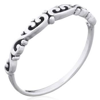 Oxidized Spiral Pattern Sterling Silver Stackable Ring | So Silver