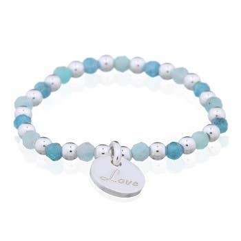 Amazonite Blue Apatite Beaded Silver Stretch Ring with Love | So Silver