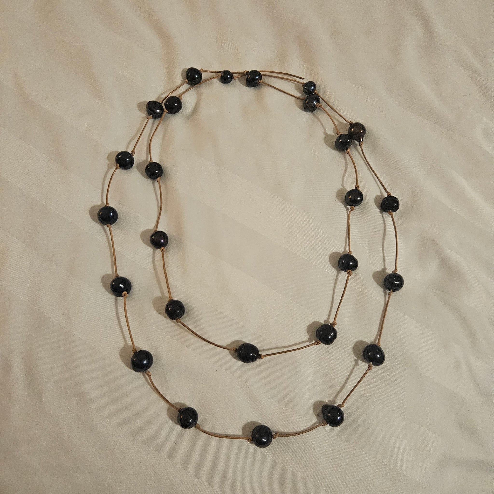 Midnight Tide Double-Strand Necklace – Black Freshwater Pearl & Leather Jewelry | AquaGeo
