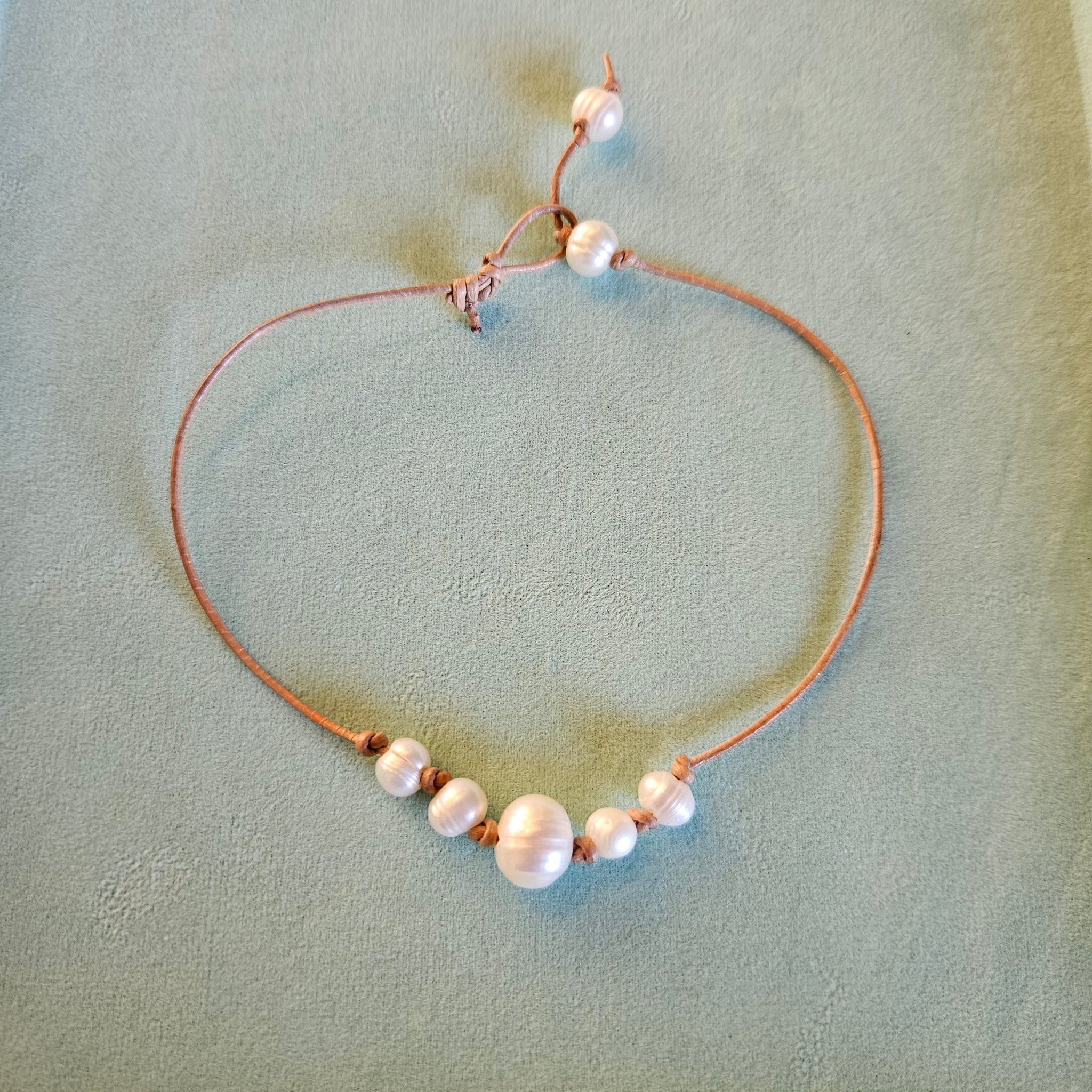 Tidal Pearl Cluster Bracelet – Adjustable Freshwater Pearl Bracelet on Tan Cord | AquaGeo