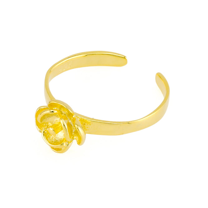 Blooming Flower Toe Ring Gold Plated over Sterling Silver .925