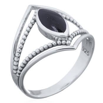 Boho Ring with Black Agate set in Sterling Silver