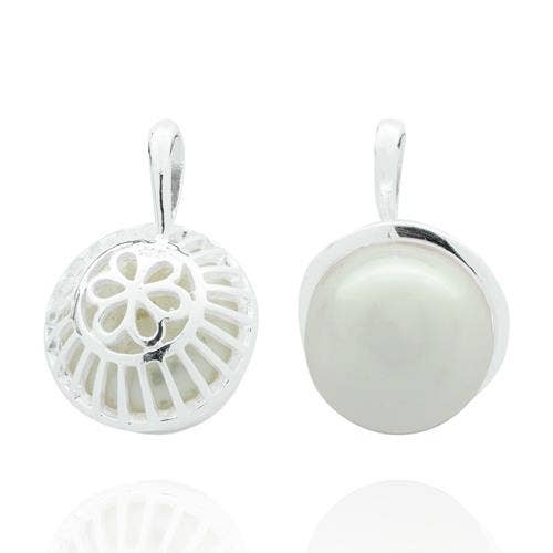 Pearl Pendant with Sterling Siler stylized flower behind | So Silver