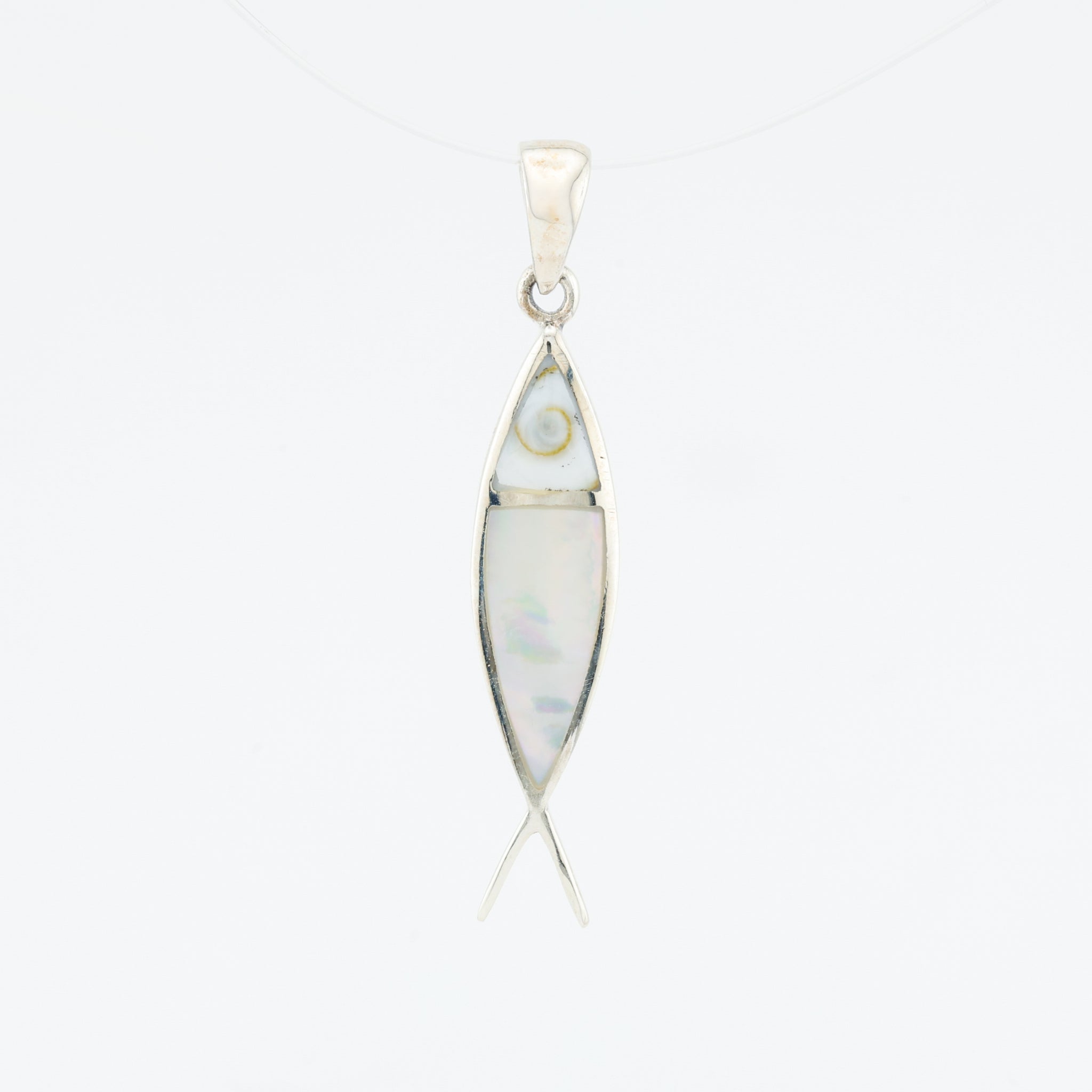Fish Pendant  Sterling Silver w/ Mother of Pearl Inlay .925