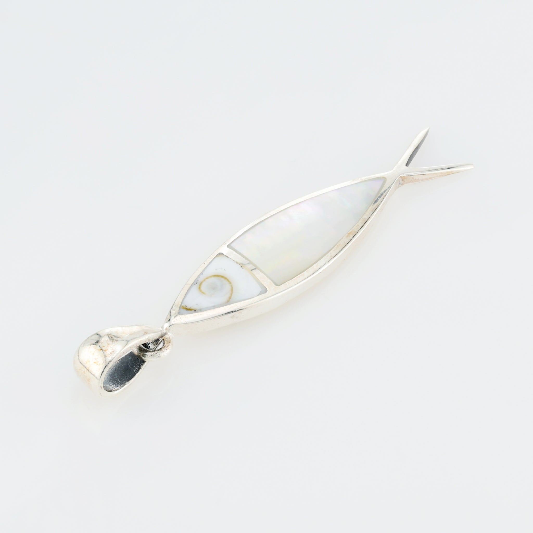 Fish Pendant  Sterling Silver w/ Mother of Pearl Inlay .925