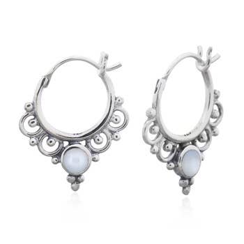 Boho Mother of Pearl Hoop Earring in Sterling Silver | So Silver