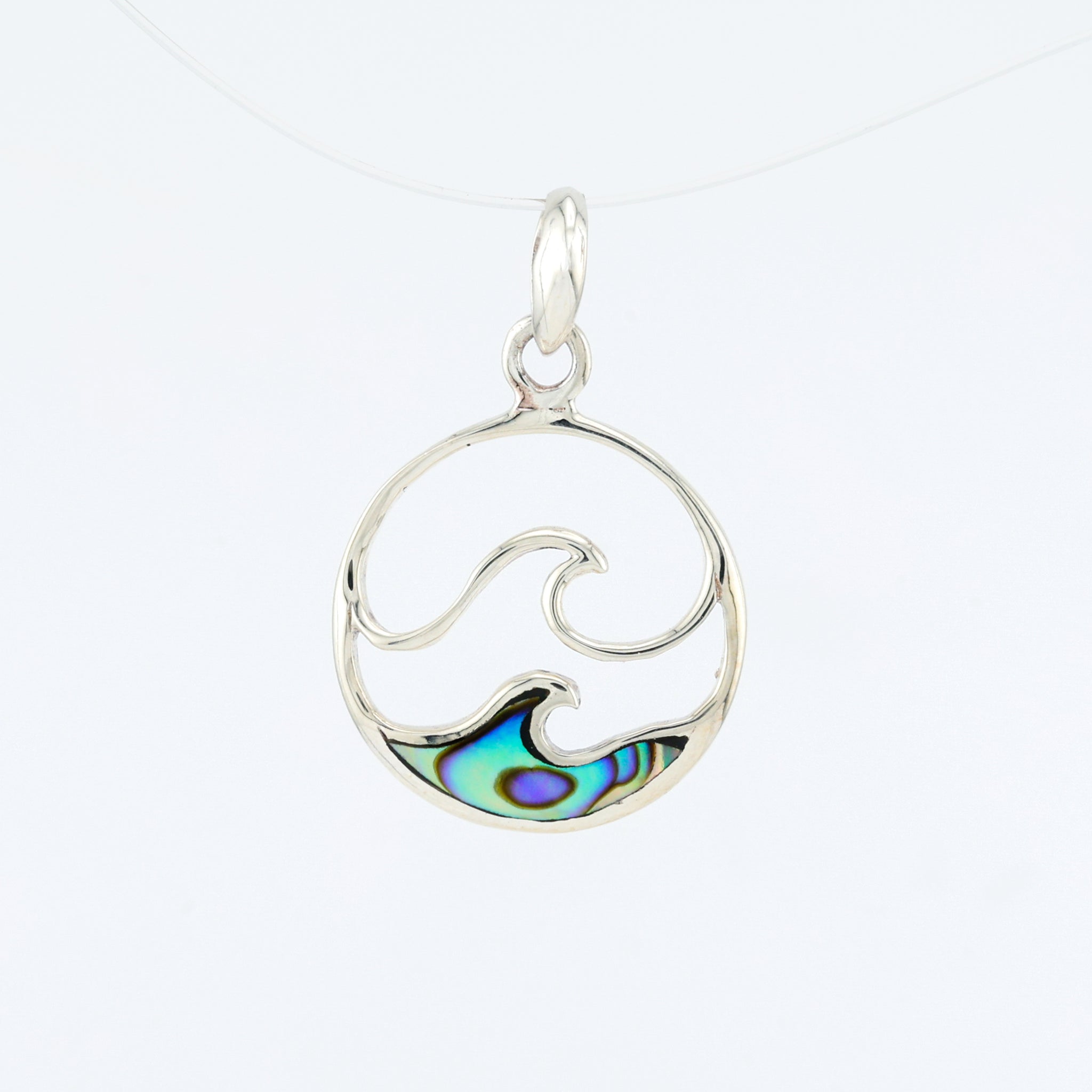 Circle 2 Waves Pendant  Sterling Silver w/ Abalone Inlay .925