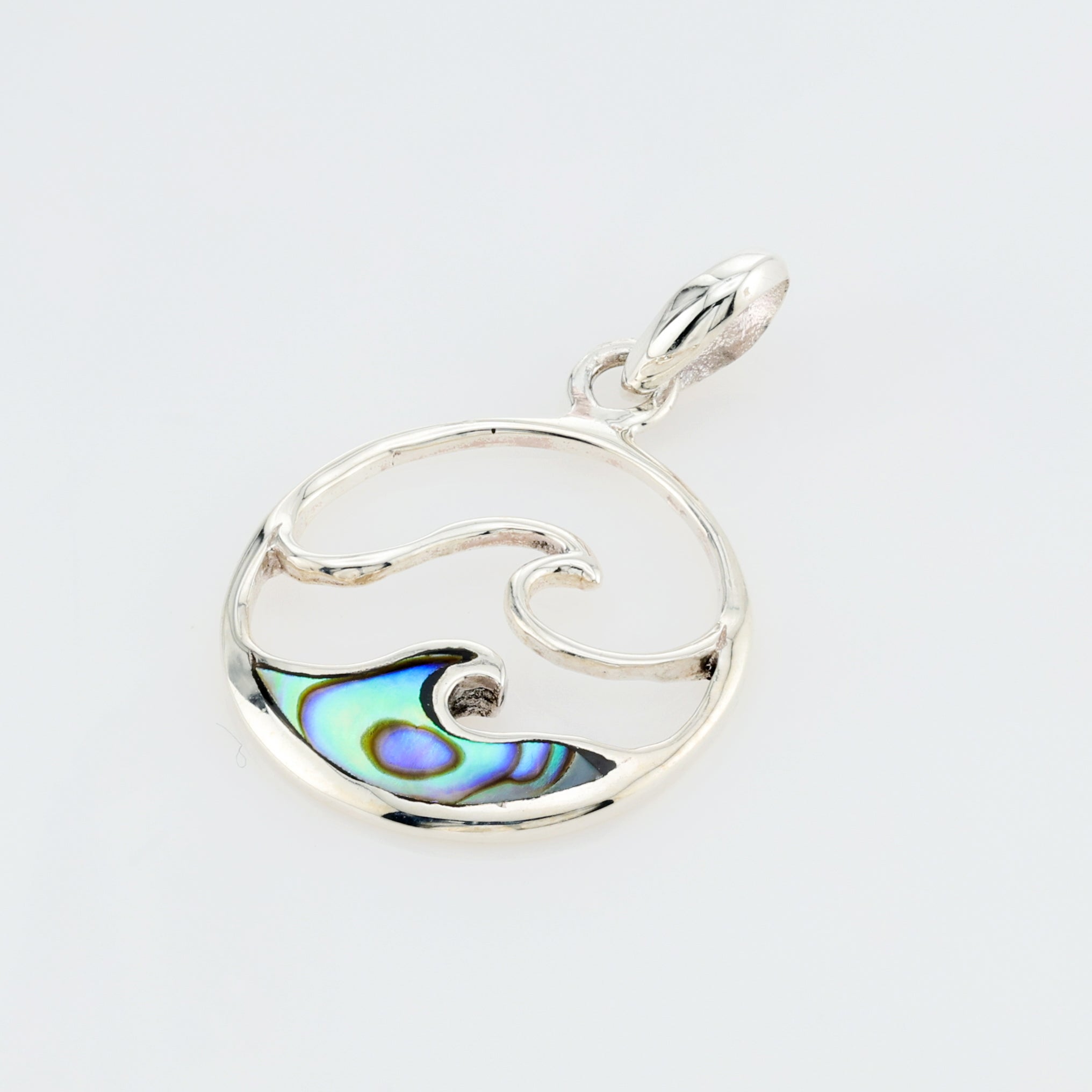 Circle 2 Waves Pendant  Sterling Silver w/ Abalone Inlay .925