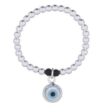 925 Silver Bead Stackable Stretch Ring with Evil Eye Charm | So Silver