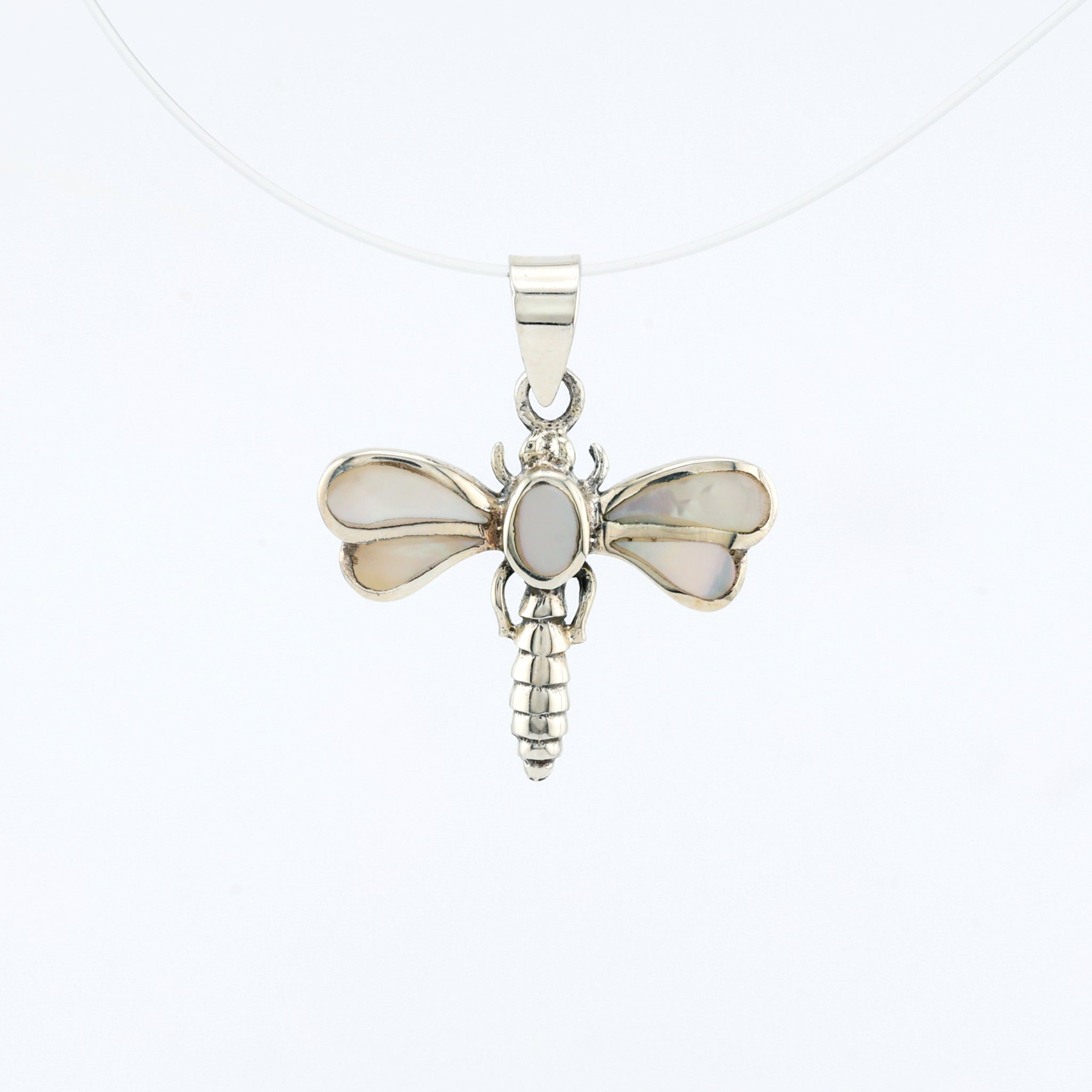 Dragonfly Pendant  Sterling Silver w/ Mother of Pearl inlay .925