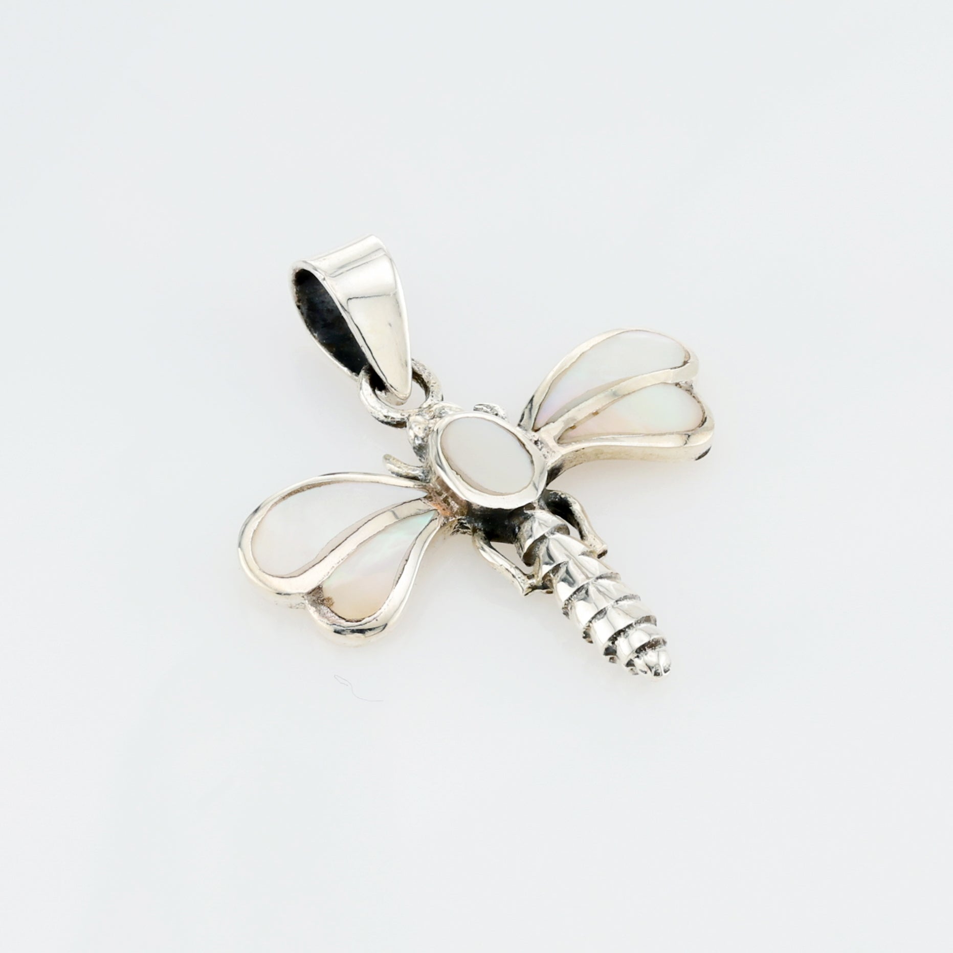 Dragonfly Pendant  Sterling Silver w/ Mother of Pearl inlay .925