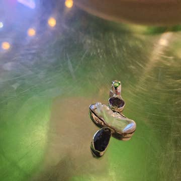 Stunning asymmetrical Steling Silver pendant w/ Gemstones | So Silver