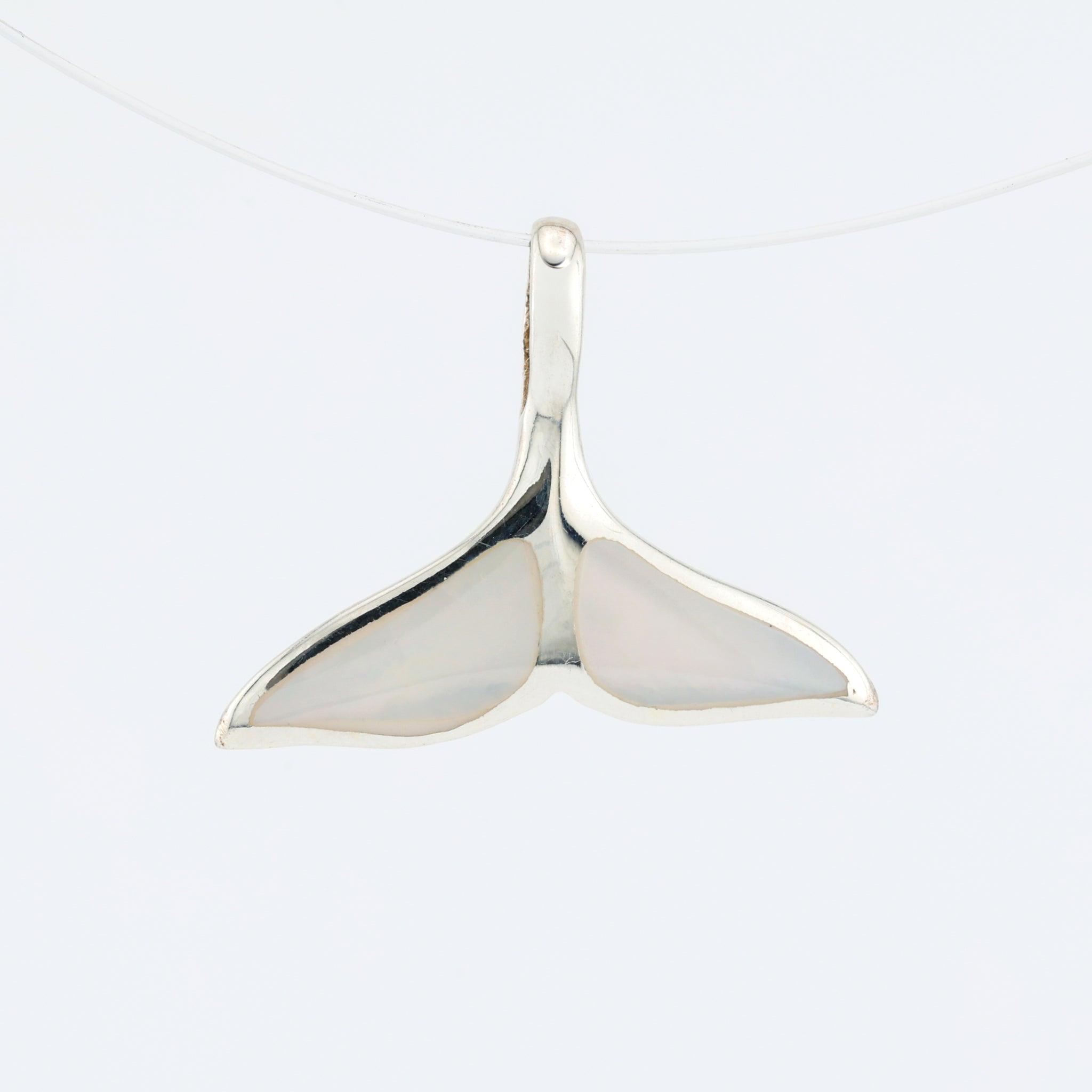 Whale Tail Pendant  Sterling Silver w/ Mother of Pearl Inlay .925