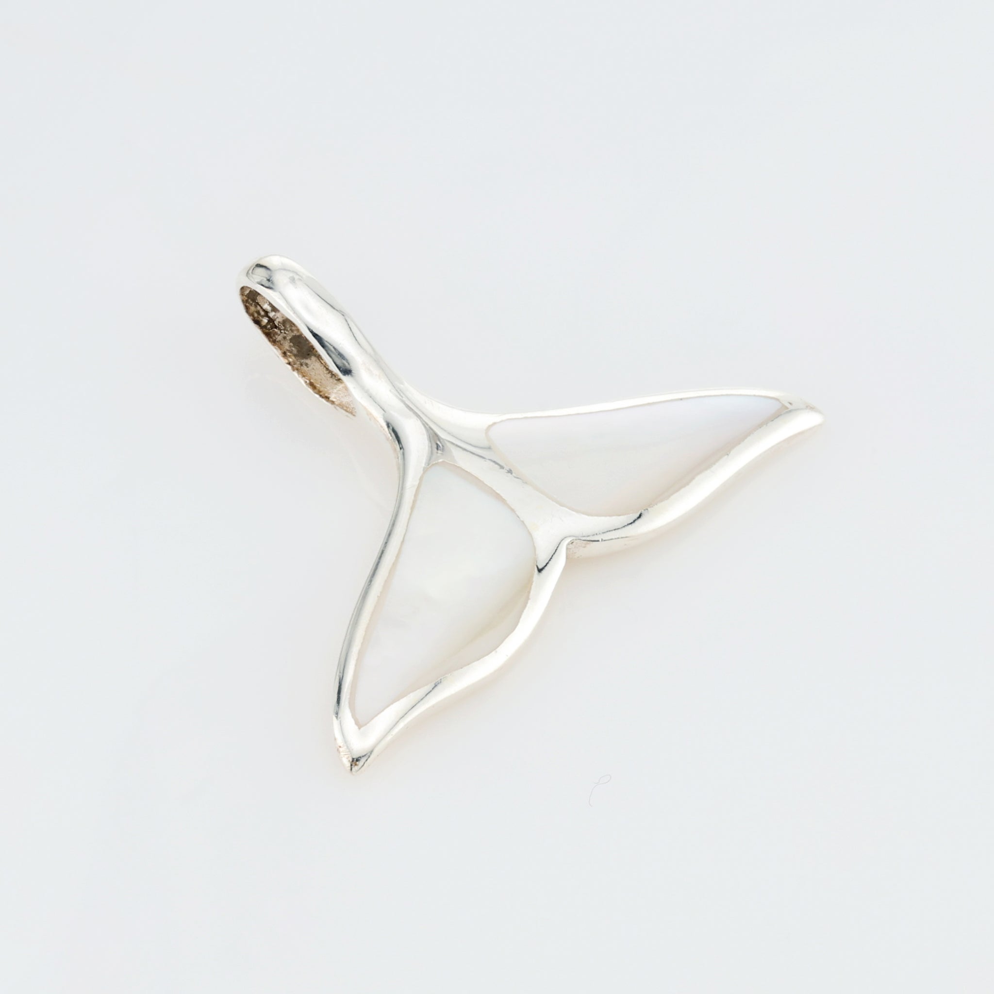 Whale Tail Pendant  Sterling Silver w/ Mother of Pearl Inlay .925