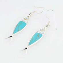 Fish Earring in Sterling Silver W/ Turquoise  Inlay