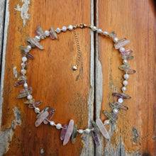 Hand Made Necklace Rose Quartz, Amethyst, Prehnite and Pearl | So Silver