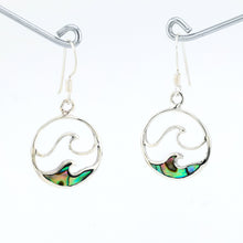 Round Wave Earring in Sterling Silver W/ Abalone Shell Inlay