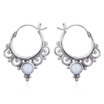 Boho Mother of Pearl Hoop Earring in Sterling Silver | So Silver