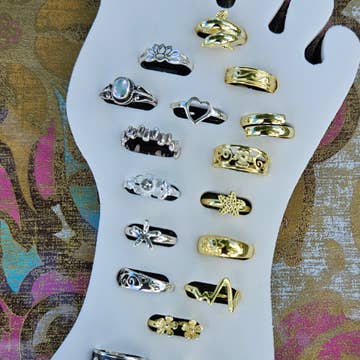 36 Silver & Gold Plated (over silver)Toe Rings with display