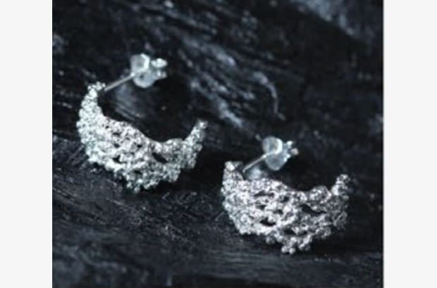 Coral Sterling Silver Stud Earring Hand Made .925