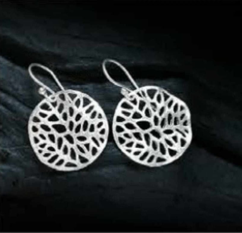 Round Organic Sterling Silver Earring Hand Made .925
