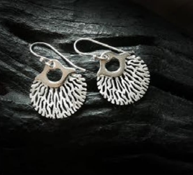 Fan Coral Sterling Silver Earring hand made .925