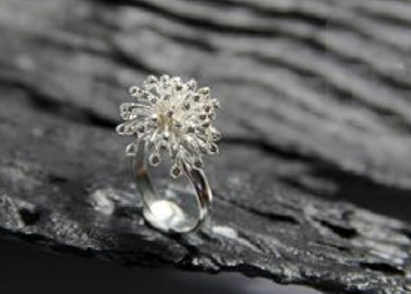 Coral burst Cocktail Ring Sterling Silver Hand Made .925