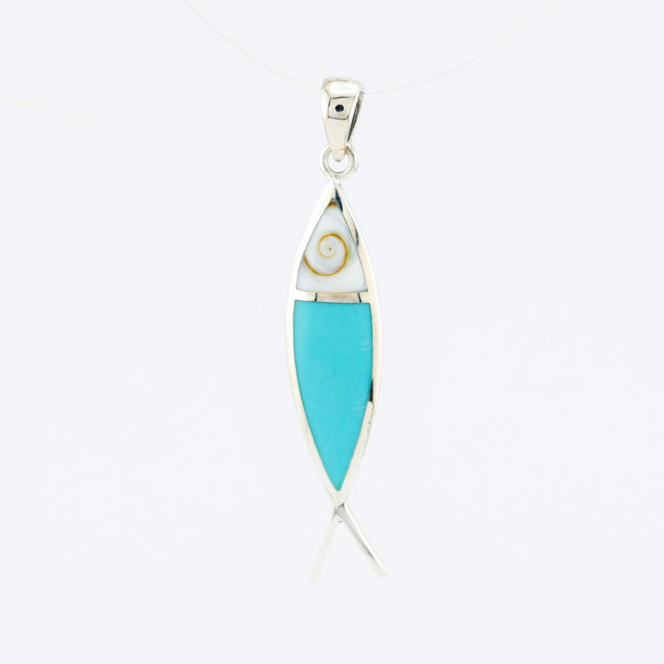 Fish Pendant  Sterling Silver w/ Turquoise Inlay .925