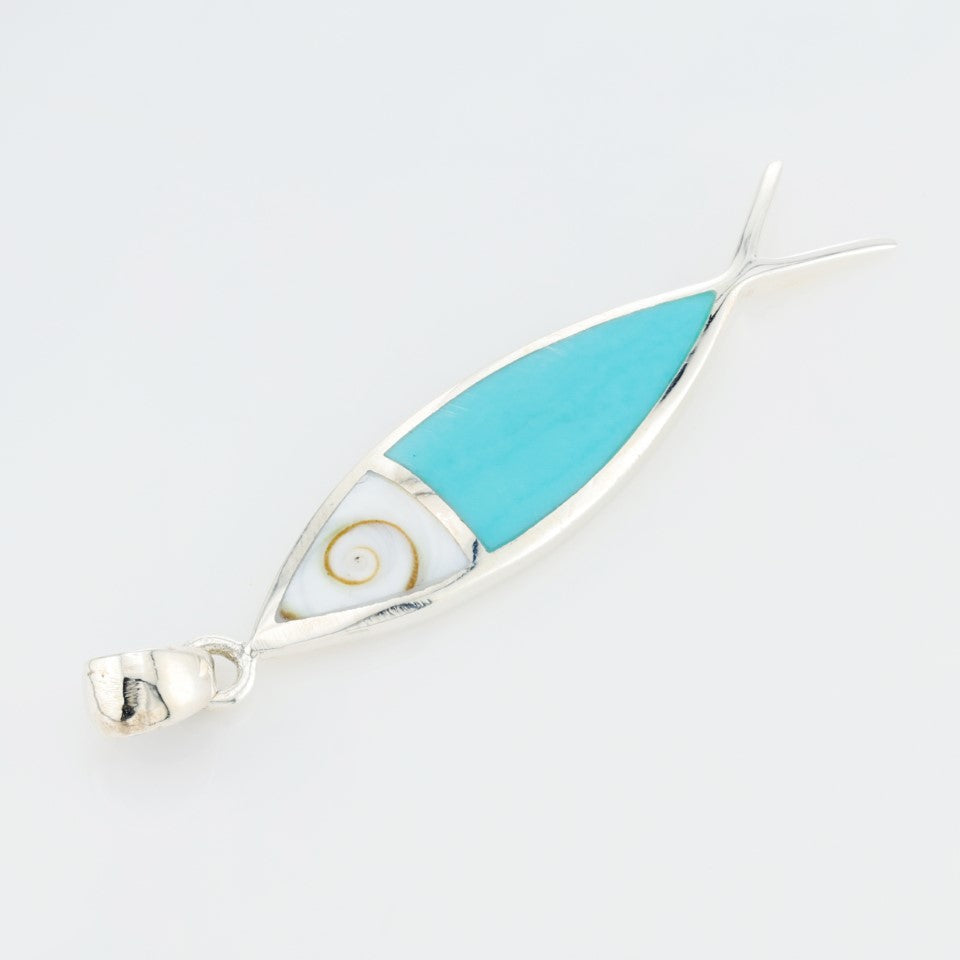 Fish Pendant  Sterling Silver w/ Turquoise Inlay .925