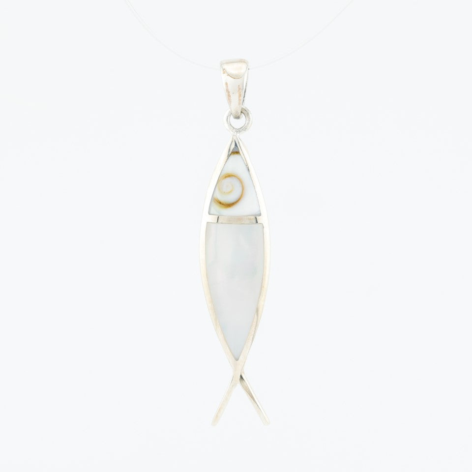 Fish Pendant  Sterling Silver w/ Shiva Inlay .925