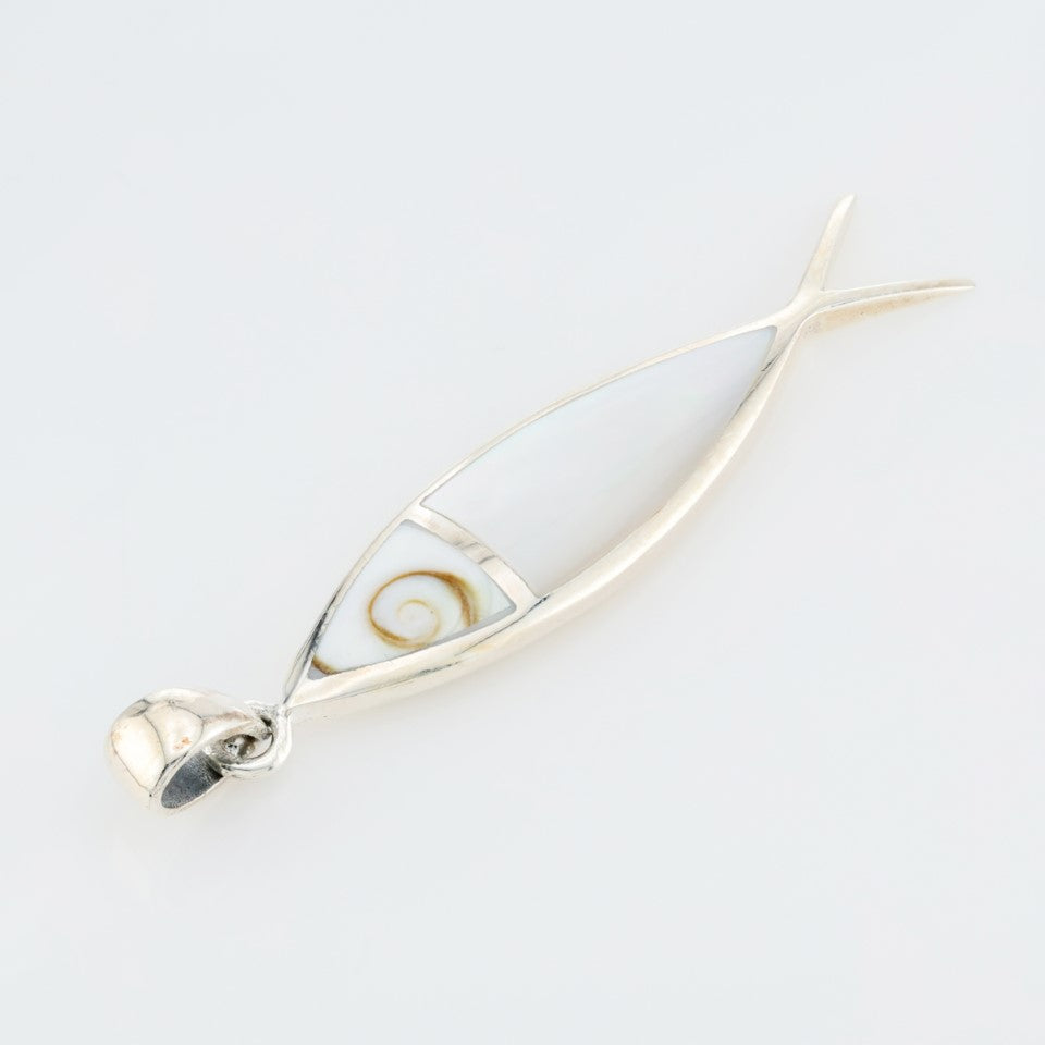 Fish Pendant  Sterling Silver w/ Shiva Inlay .925