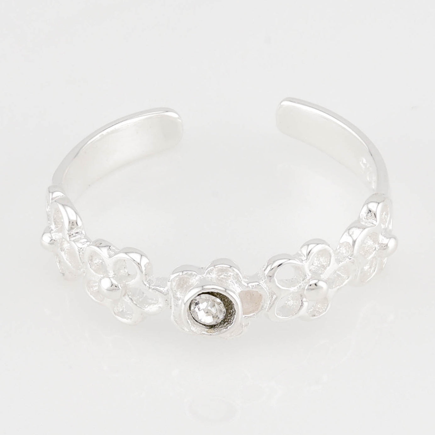Daisies and CZ Sterling Silver Toe Ring