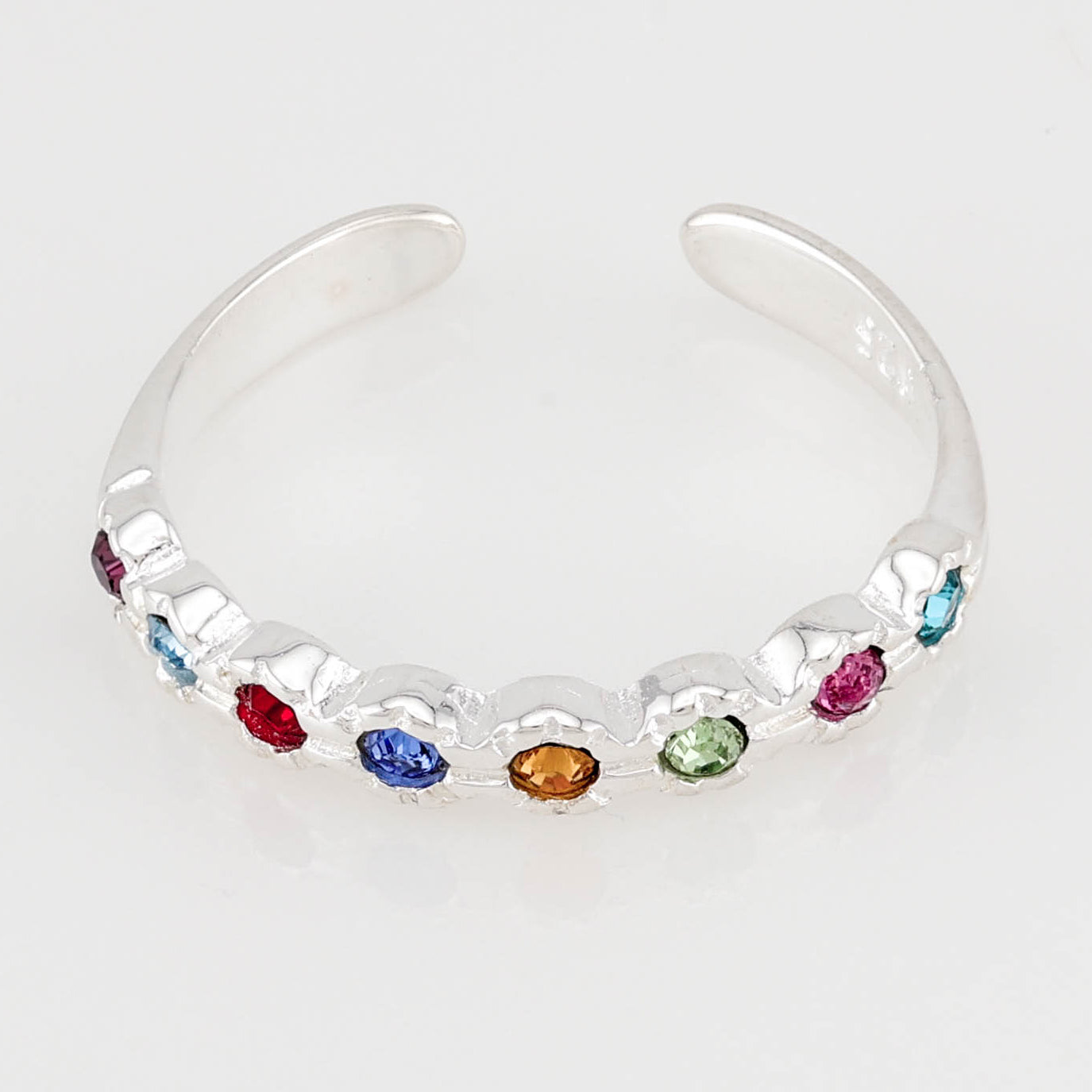 Multi color CZ's Sterling Silver Toe Ring