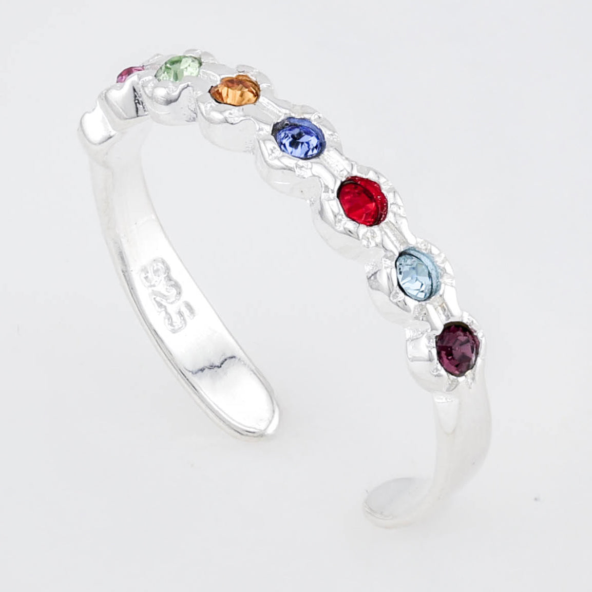 Multi color CZ's Sterling Silver Toe Ring