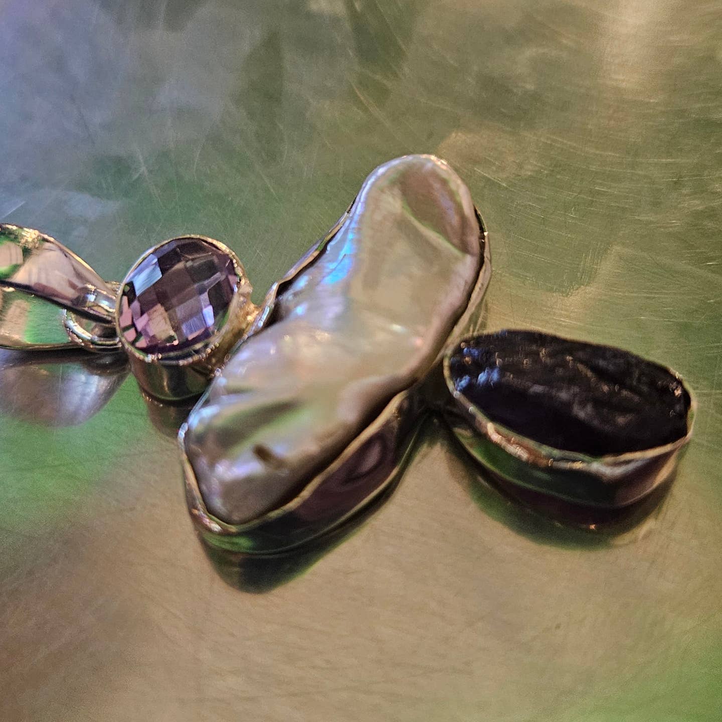 Stunning asymmetrical Steling Silver pendant w/ Gemstones | So Silver