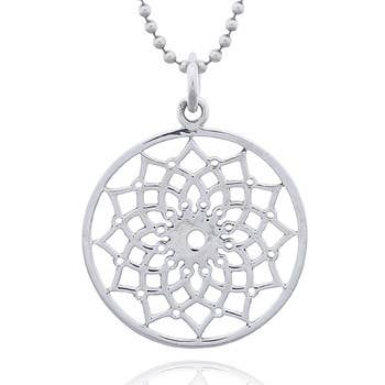 Lotus in Mandala round pendant in 925 Sterling Silver | So Silver