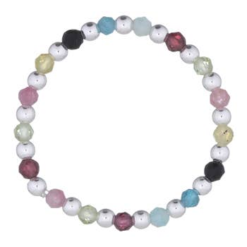 Silver Bead and Rainbow Moon stone Stackable Stretch Ring | So Silver