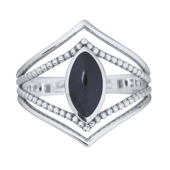 Boho Ring with Black Agate set in Sterling Silver
