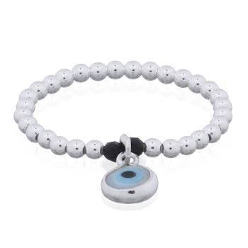 925 Silver Bead Stackable Stretch Ring with Evil Eye Charm | So Silver