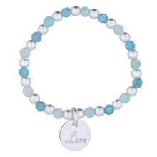 Amazonite Blue Apatite Beaded Silver Stretch Ring with Love