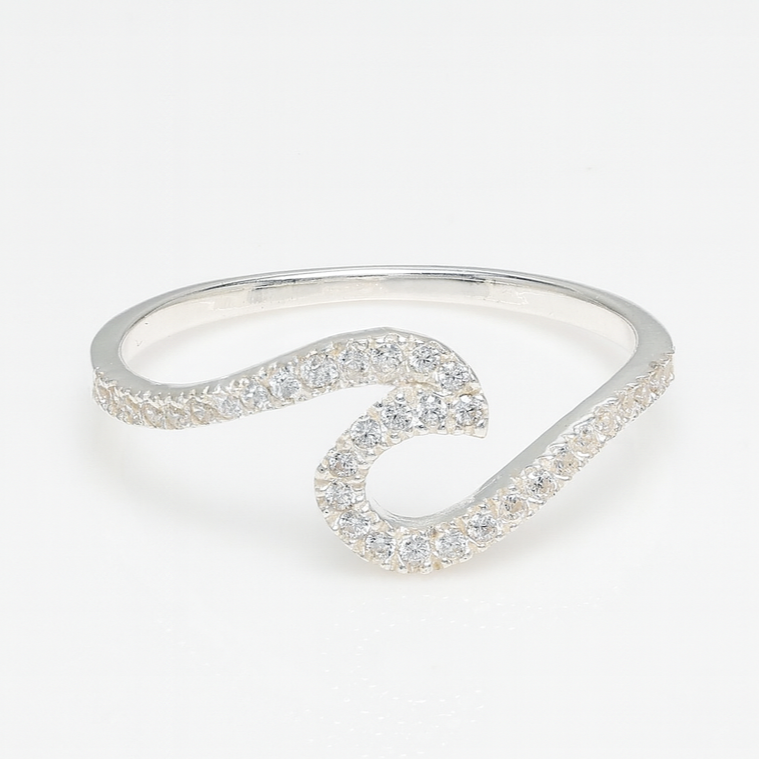 Crystal Tide Wave Ring — Sterling Silver CZ Wave Ring | AquaGeo